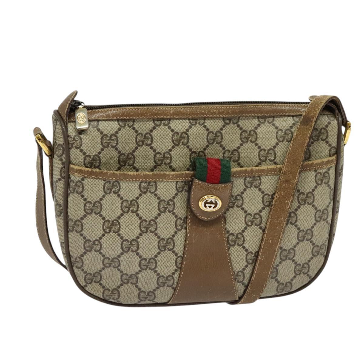 Gucci Gg Supreme Web Sherry Line Shoulder Bag Pvc Beige 56 02 032 Auth Bd2176